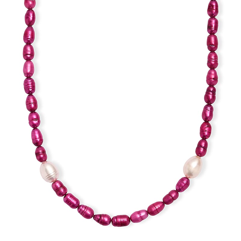 Freshwater Pearl and Pink Dyed Freshwater Pearl Necklace in Stainless Steel 18 Inches