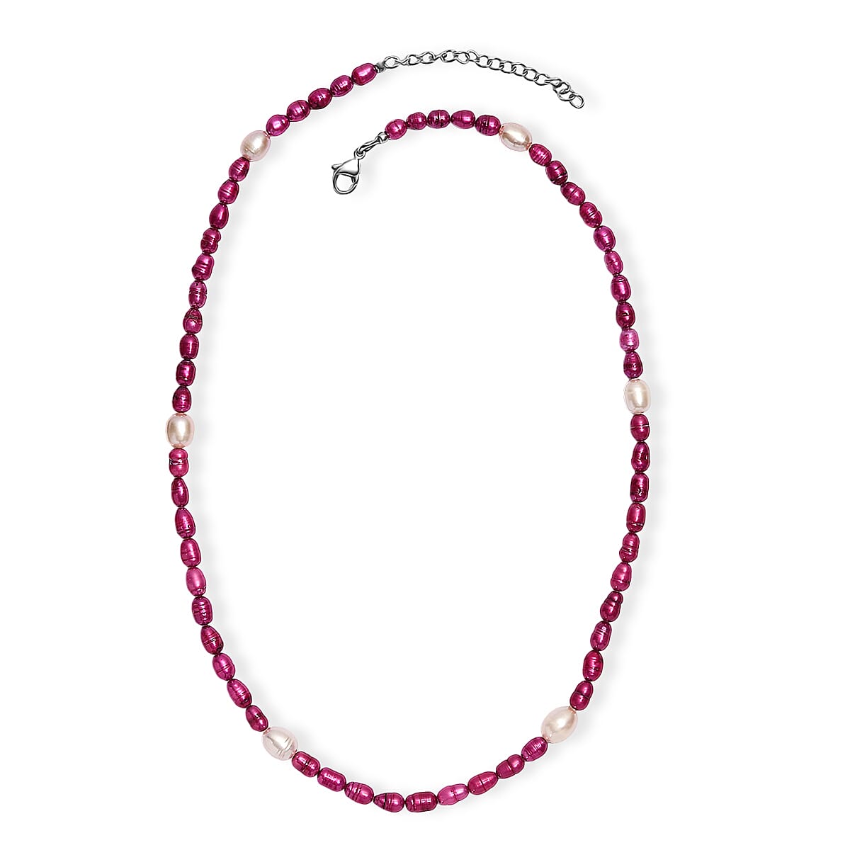 Freshwater Pearl and Pink Dyed Freshwater Pearl Necklace in Stainless Steel 18 Inches image number 3