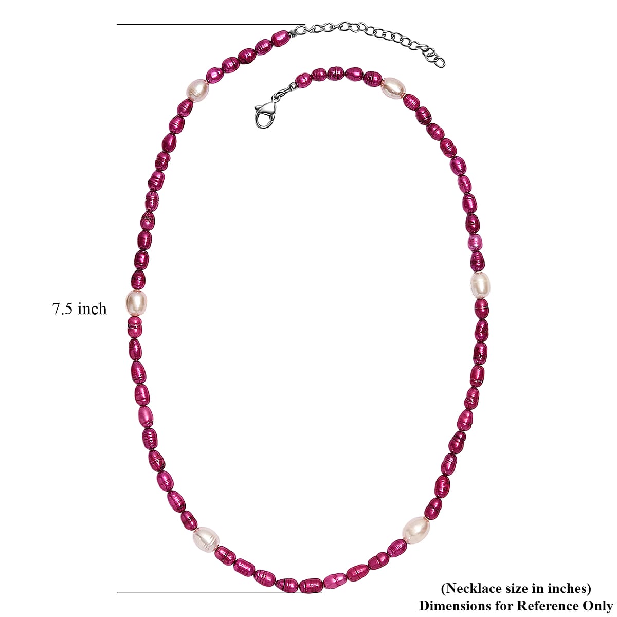 Freshwater Pearl and Pink Dyed Freshwater Pearl Necklace in Stainless Steel 18 Inches image number 5