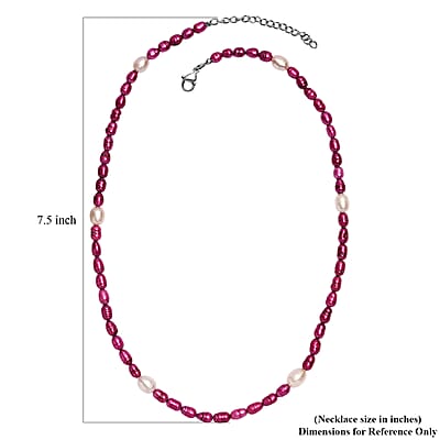 Freshwater Pearl and Pink Dyed Freshwater Pearl Necklace in Stainless Steel 18 Inches