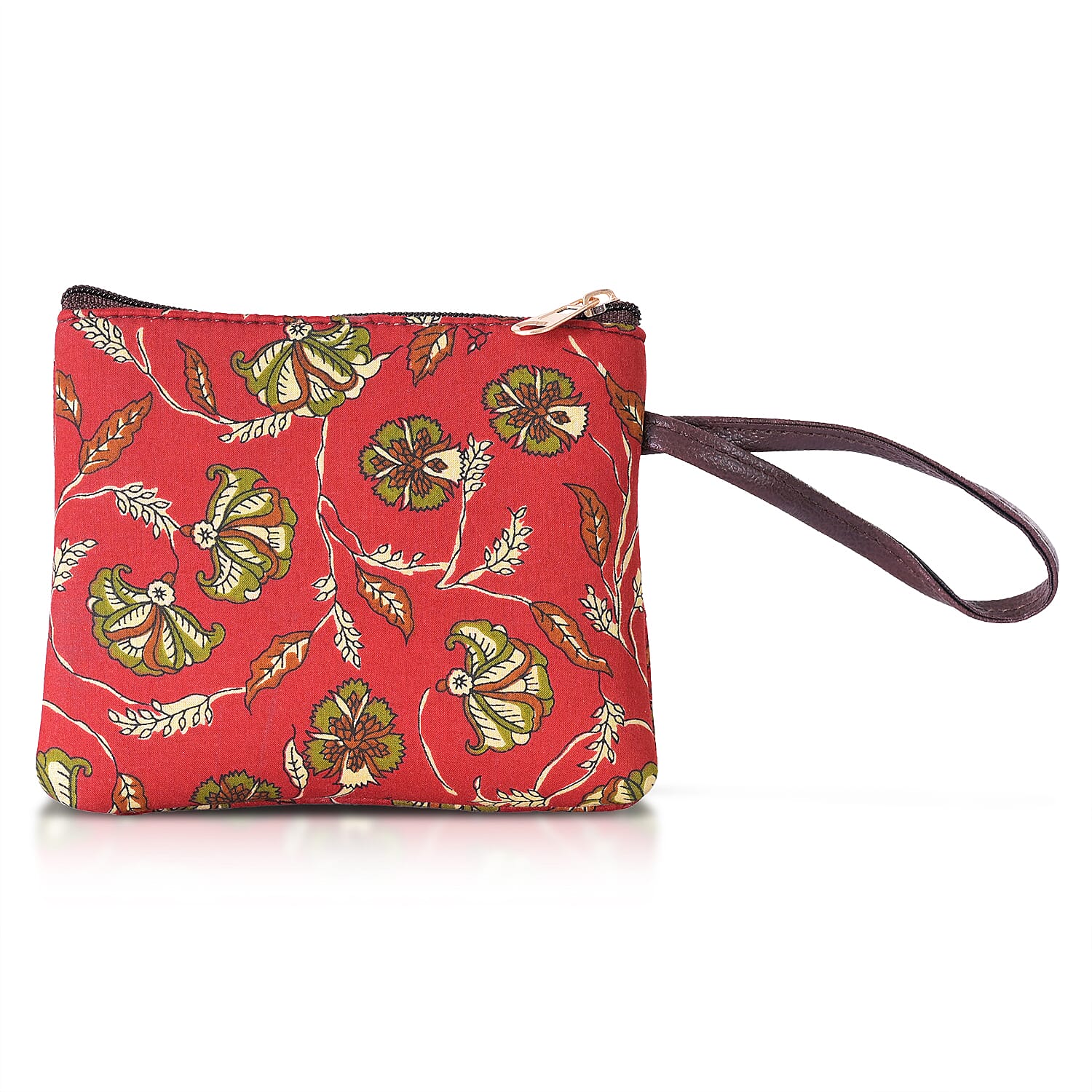 LA Marey Red Flower Genuine Leather Trim Cotton Stachel Bag with Flap Clouser, Detachable Shoulder Strap, and Pouch