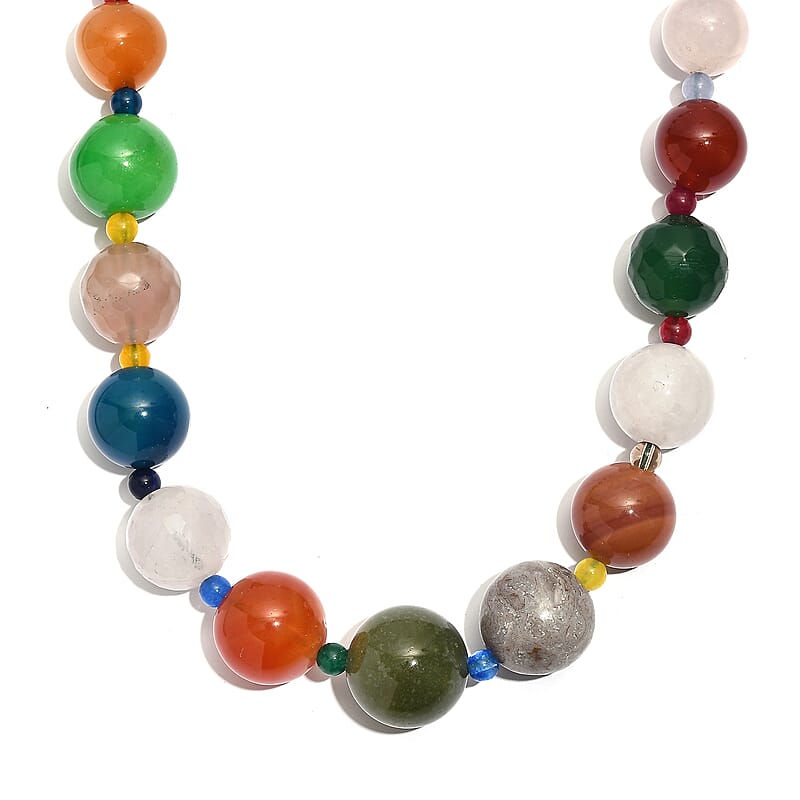 Multi Gemstone 400.00 ctw Beaded Necklace in Platinum Bond 18 Inches
