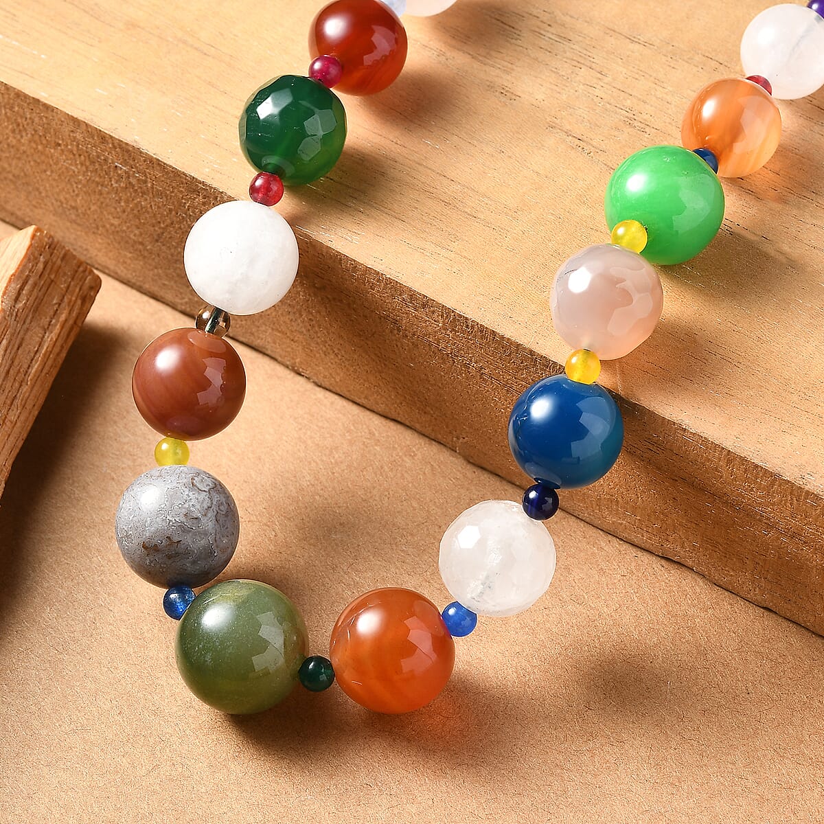 Multi Gemstone 400.00 ctw Beaded Necklace in Platinum Bond 18 Inches image number 1
