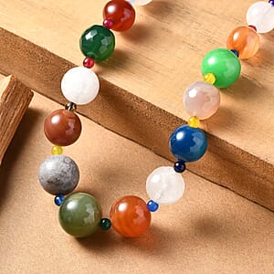 Multi Gemstone 400.00 ctw Beaded Necklace in Platinum Bond 18 Inches