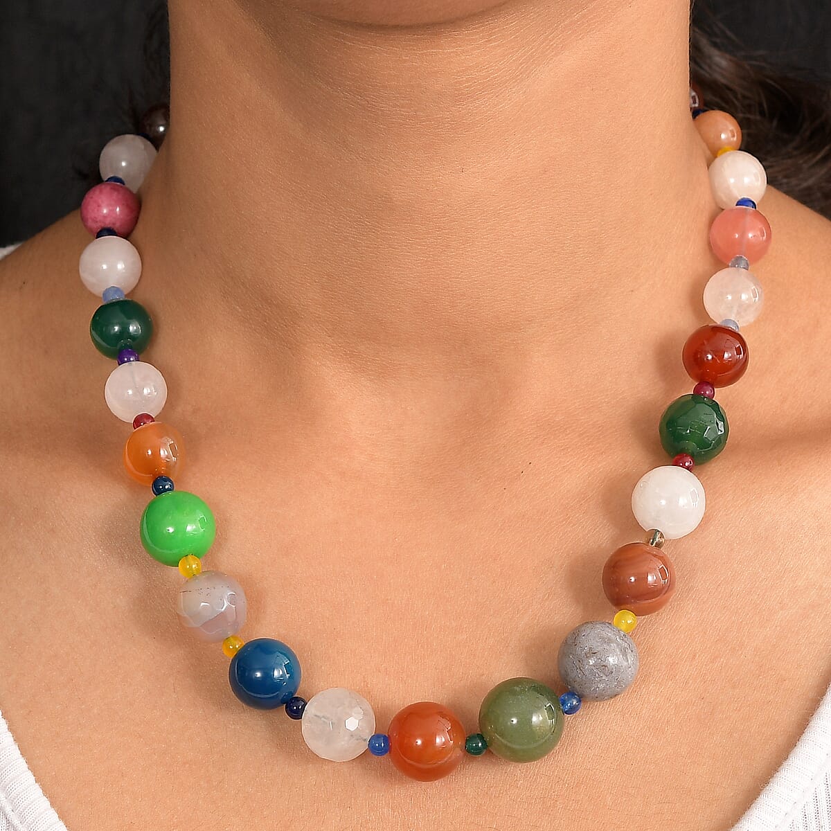Multi Gemstone 400.00 ctw Beaded Necklace in Platinum Bond 18 Inches image number 2