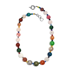 Multi Gemstone 400.00 ctw Beaded Necklace in Platinum Bond 18 Inches