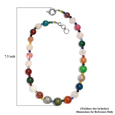 Multi Gemstone 400.00 ctw Beaded Necklace in Platinum Bond 18 Inches