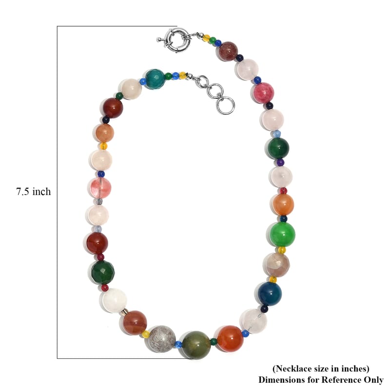 Multi Gemstone 400.00 ctw Beaded Necklace in Platinum Bond 18 Inches