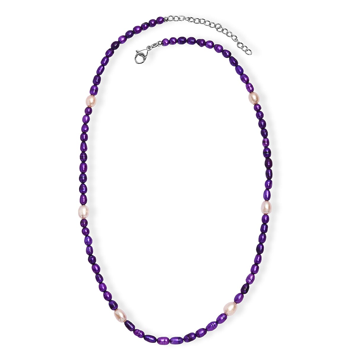 Freshwater Pearl and Pink Dyed Drusy Necklace in Stainless Steel 18 Inches image number 3
