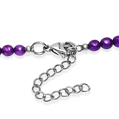 Freshwater Pearl and Purple Dyed Pearl Necklace in Stainless Steel 18 Inches
