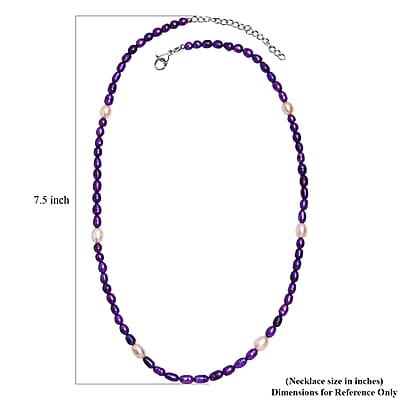 Freshwater Pearl and Purple Dyed Pearl Necklace in Stainless Steel 18 Inches