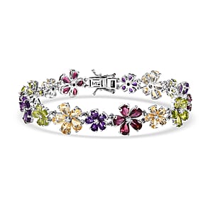 GP Italian Garden Collection Multi Gemstone 22.35 ctw Lantana Flower Bracelet in Rhodium Over Sterling Silver (7.25 In)