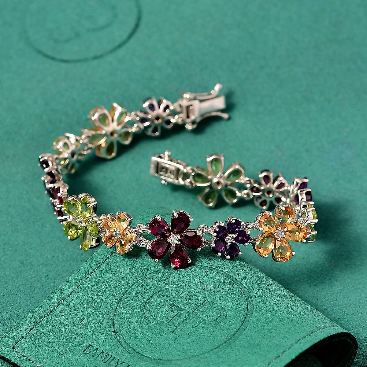 GP Italian Garden Collection Multi Gemstone 22.35 ctw Lantana Flower Bracelet in Rhodium Over Sterling Silver (7.25 In) image number 1
