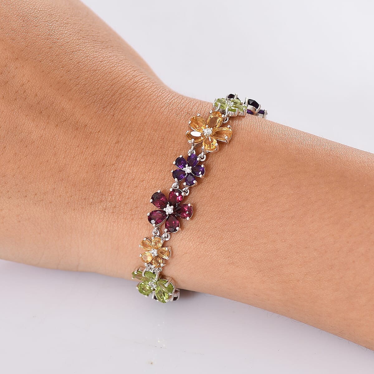 GP Italian Garden Collection Multi Gemstone 22.35 ctw Lantana Flower Bracelet in Rhodium Over Sterling Silver (7.25 In) image number 2