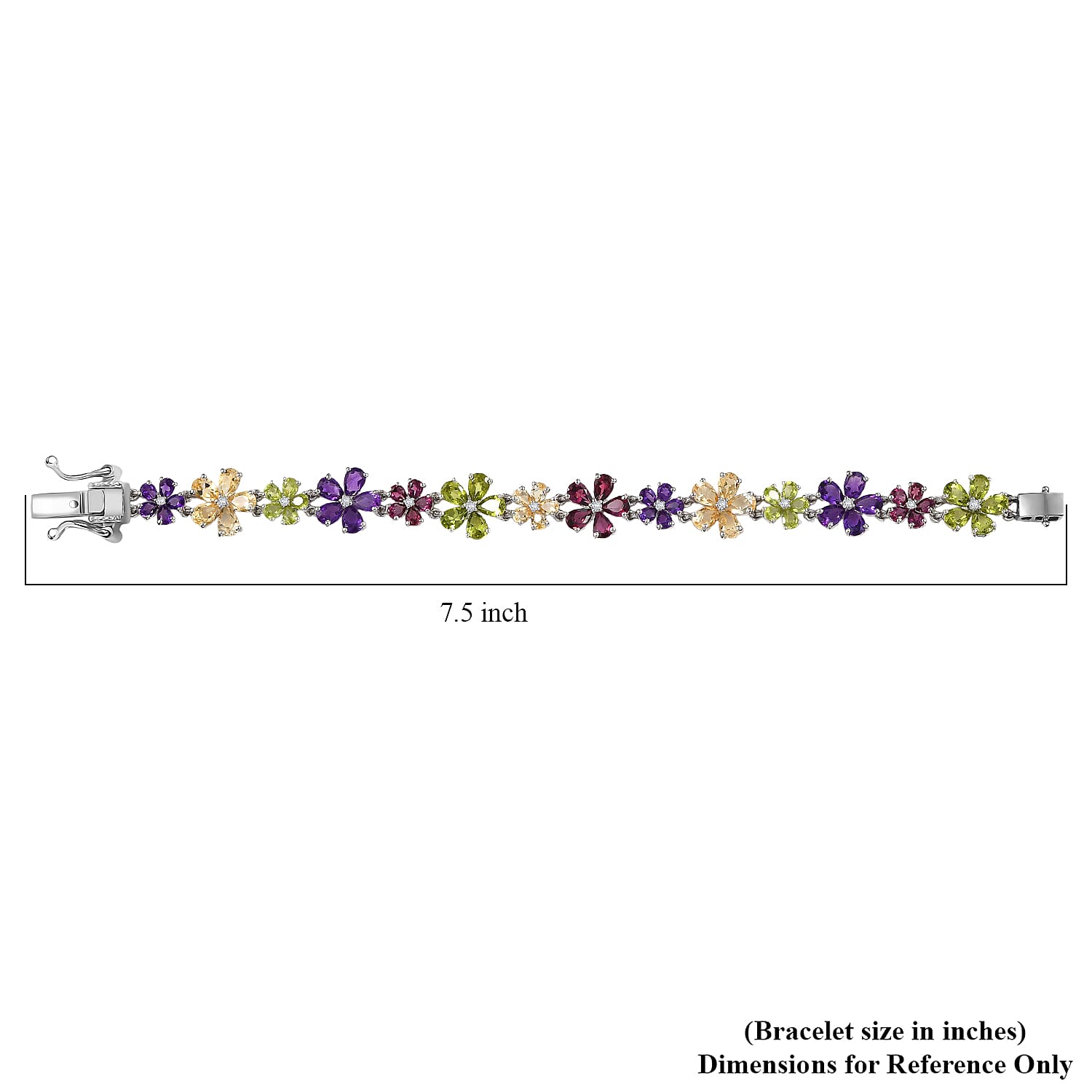GP Italian Garden Collection Multi Gemstone 22.35 ctw Lantana Flower Bracelet in Rhodium Over Sterling Silver (7.25 In)