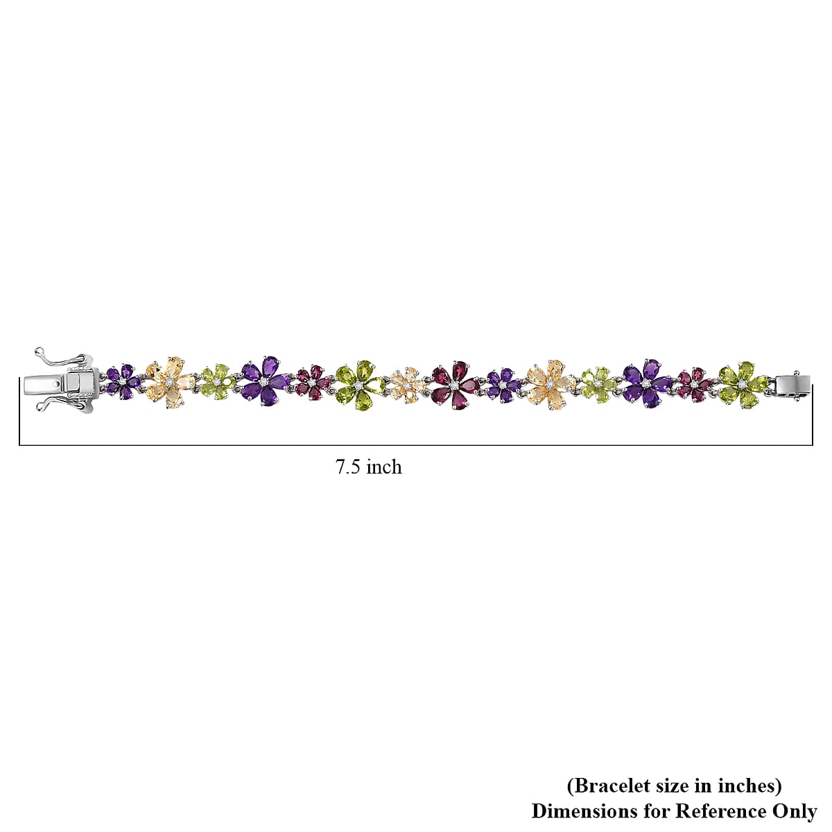 GP Italian Garden Collection Multi Gemstone 22.35 ctw Lantana Flower Bracelet in Rhodium Over Sterling Silver (7.25 In) image number 4