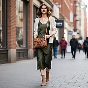 Grand Pelle Camel Genuine Python Leather Flap Bag with Shoulder Strap