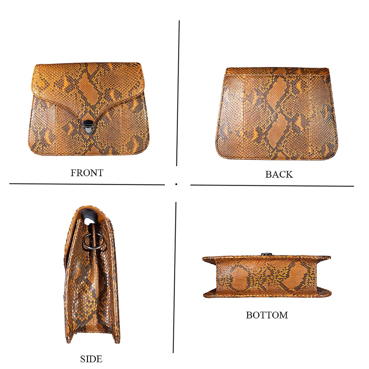 Grand Pelle Camel Genuine Python Leather Flap Bag with Shoulder Strap image number 3