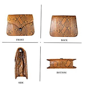 Grand Pelle Camel Genuine Python Leather Flap Bag with Shoulder Strap