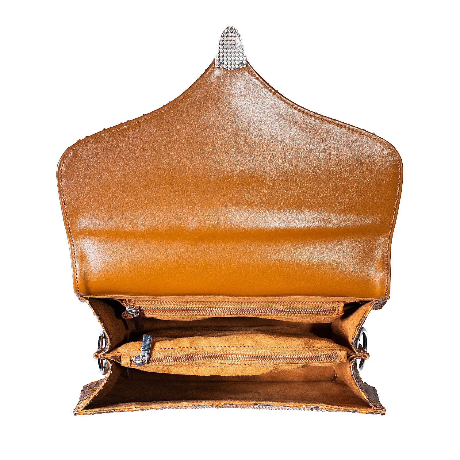 Grand Pelle Camel Genuine Python Leather Flap Bag with Shoulder Strap