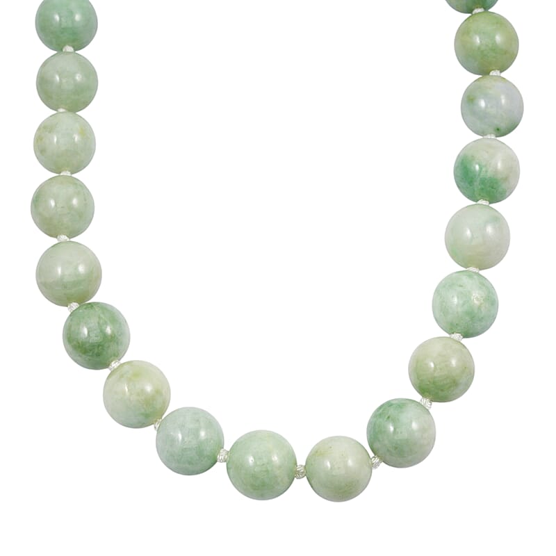 Natural Jade 875.00 ctw Beaded Knotted Necklace in Rhodium Over Sterling Silver (18-22 Inches)