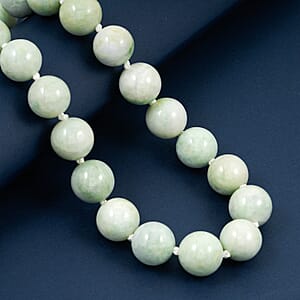 Natural Jade 875.00 ctw Beaded Knotted Necklace in Rhodium Over Sterling Silver (18-22 Inches)