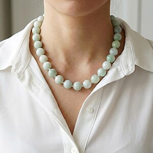 Natural Jade 875.00 ctw Beaded Knotted Necklace in Rhodium Over Sterling Silver (18-22 Inches)