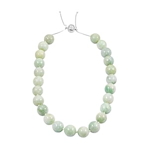 Natural Jade 875.00 ctw Beaded Knotted Necklace in Rhodium Over Sterling Silver (18-22 Inches)