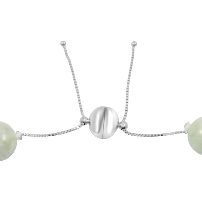 Natural Jade 875.00 ctw Beaded Knotted Necklace in Rhodium Over Sterling Silver (18-22 Inches)