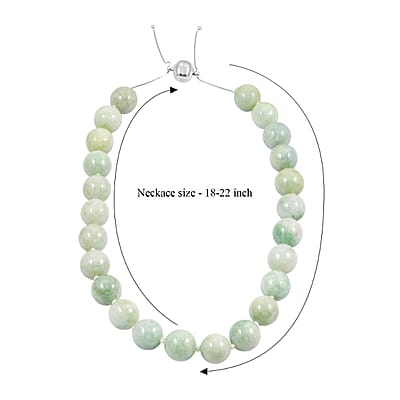 Natural Jade 875.00 ctw Beaded Knotted Necklace in Rhodium Over Sterling Silver (18-22 Inches)