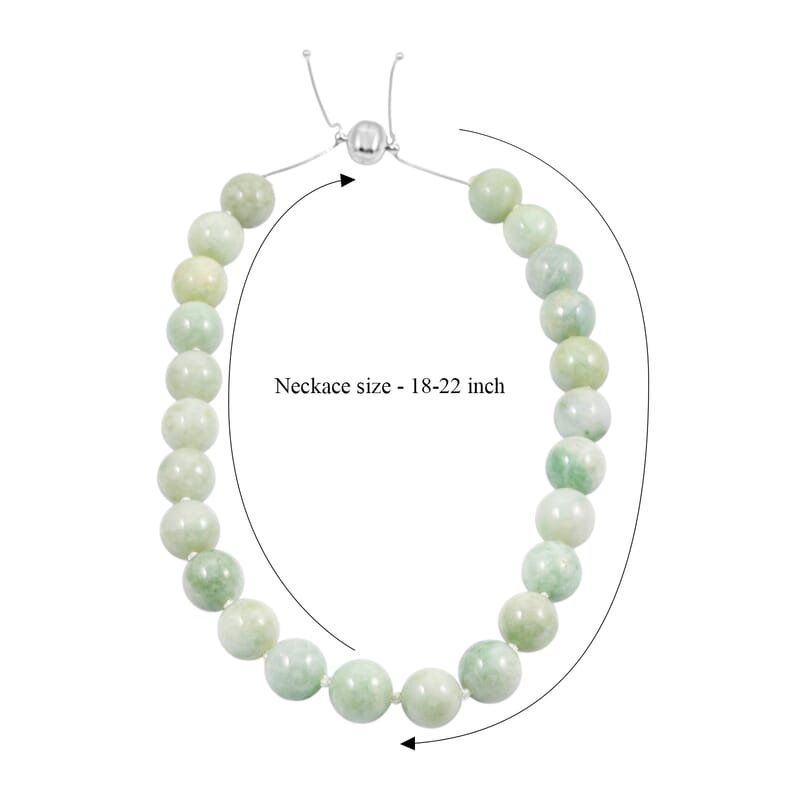 Natural Jade 875.00 ctw Beaded Knotted Necklace in Rhodium Over Sterling Silver (18-22 Inches)