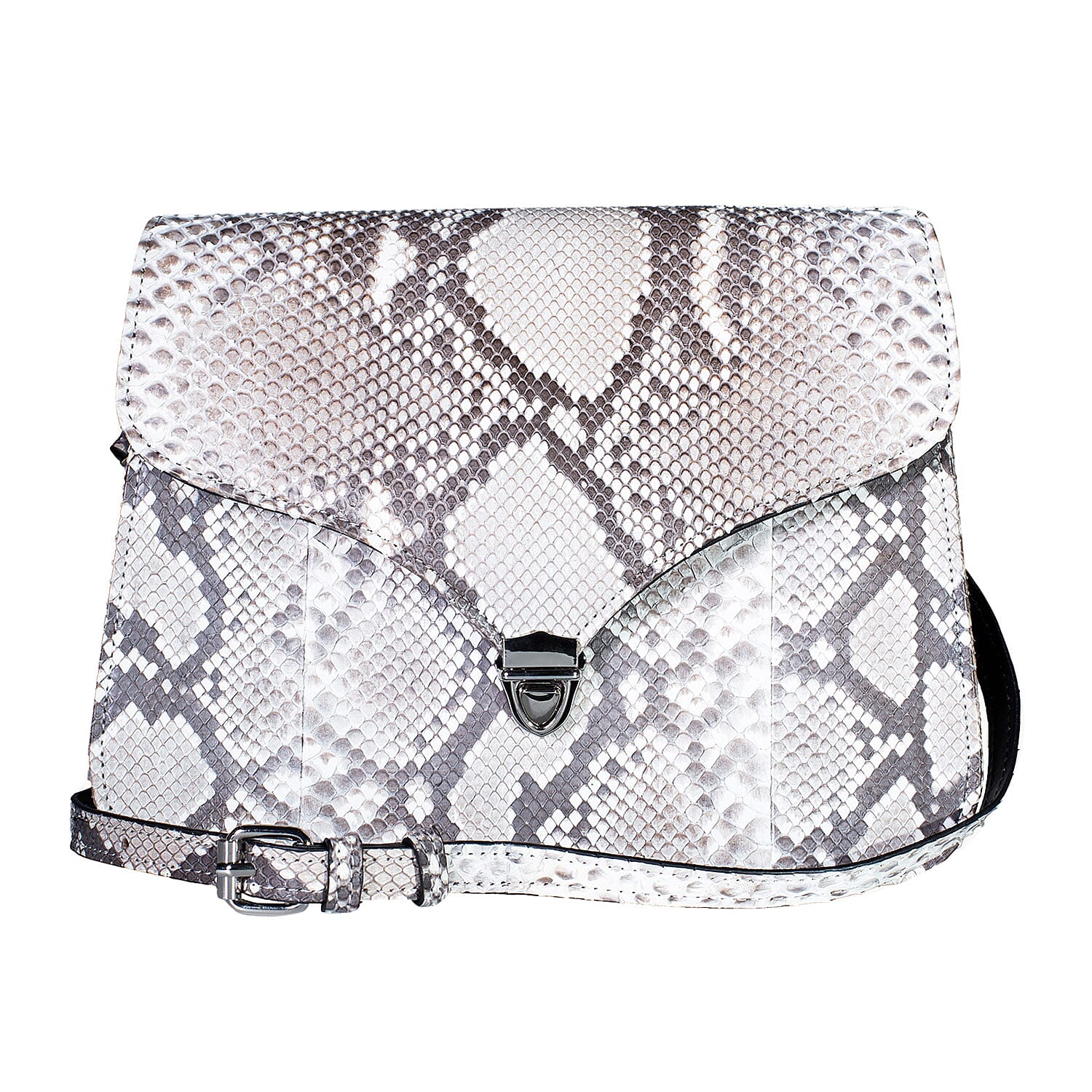 Grand Pelle Natural Genuine Python Leather Flap Bag with Shoulder Strap