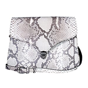 Grand Pelle Natural Genuine Python Leather Flap Bag with Shoulder Strap