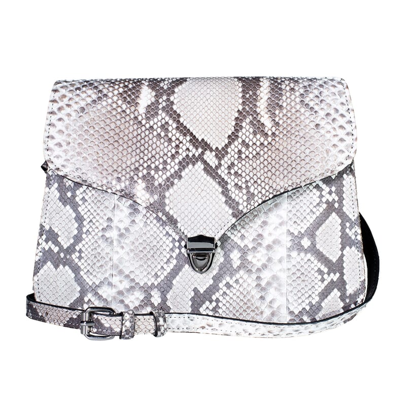 Grand Pelle Natural Genuine Python Leather Flap Bag with Shoulder Strap