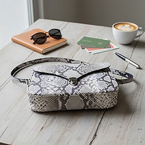 Grand Pelle Natural Genuine Python Leather Flap Bag with Shoulder Strap