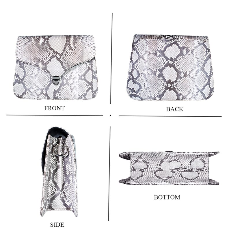 Grand Pelle Natural Genuine Python Leather Flap Bag with Shoulder Strap