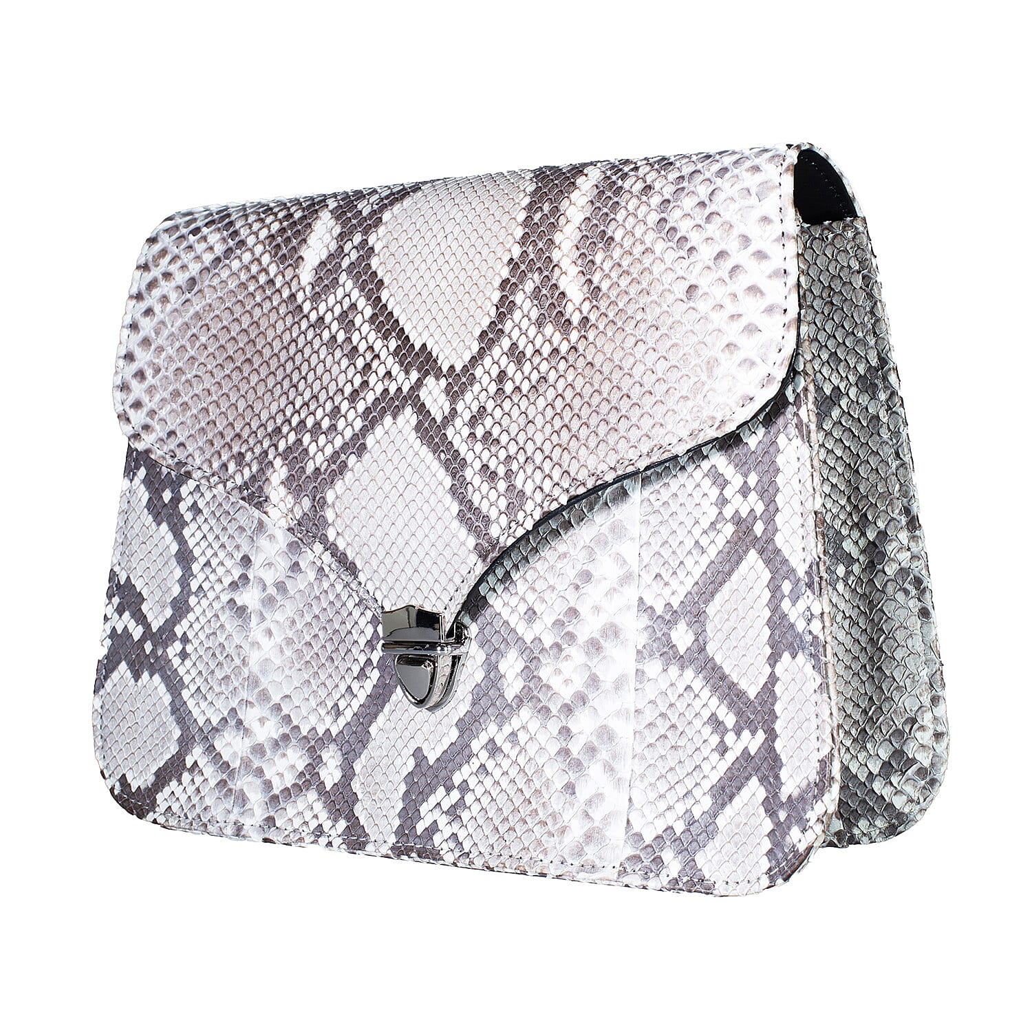Grand Pelle Natural Genuine Python Leather Flap Bag with Shoulder Strap