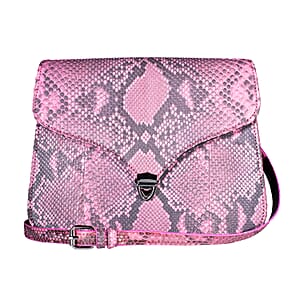 Grand Pelle Pink Genuine Python Leather Flap Bag with Shoulder Strap