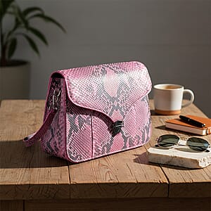Grand Pelle Pink Genuine Python Leather Flap Bag with Shoulder Strap