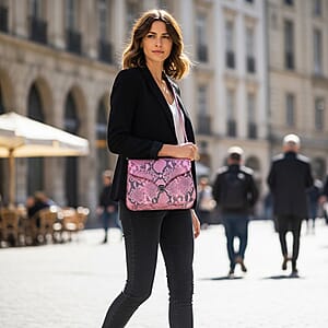 Grand Pelle Pink Genuine Python Leather Flap Bag with Shoulder Strap