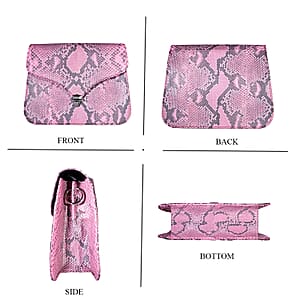 Grand Pelle Pink Genuine Python Leather Flap Bag with Shoulder Strap