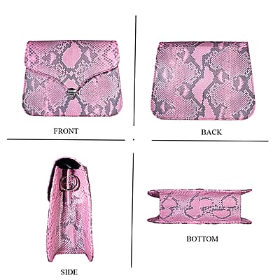 Grand Pelle Pink Genuine Python Leather Flap Bag with Shoulder Strap