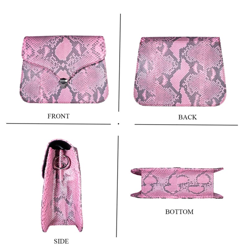 Grand Pelle Pink Genuine Python Leather Flap Bag with Shoulder Strap