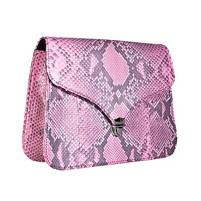 Grand Pelle Pink Genuine Python Leather Flap Bag with Shoulder Strap