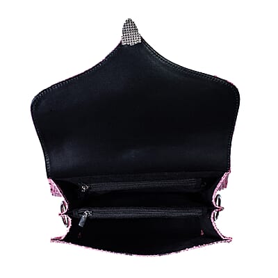 Grand Pelle Pink Genuine Python Leather Flap Bag with Shoulder Strap