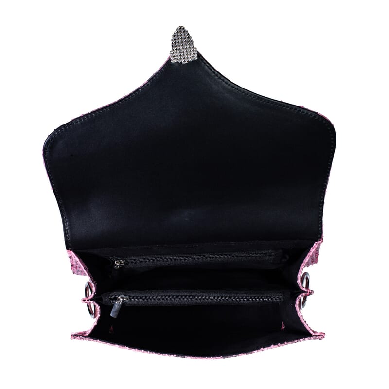 Grand Pelle Pink Genuine Python Leather Flap Bag with Shoulder Strap