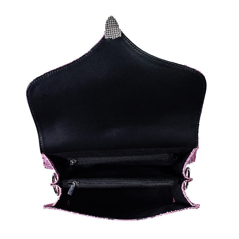 Grand Pelle Pink Genuine Python Leather Flap Bag with Shoulder Strap