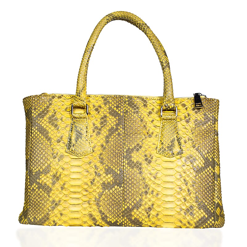 The Grand Pelle Handcrafted Gold Genuine Python Leather Satchel Bag