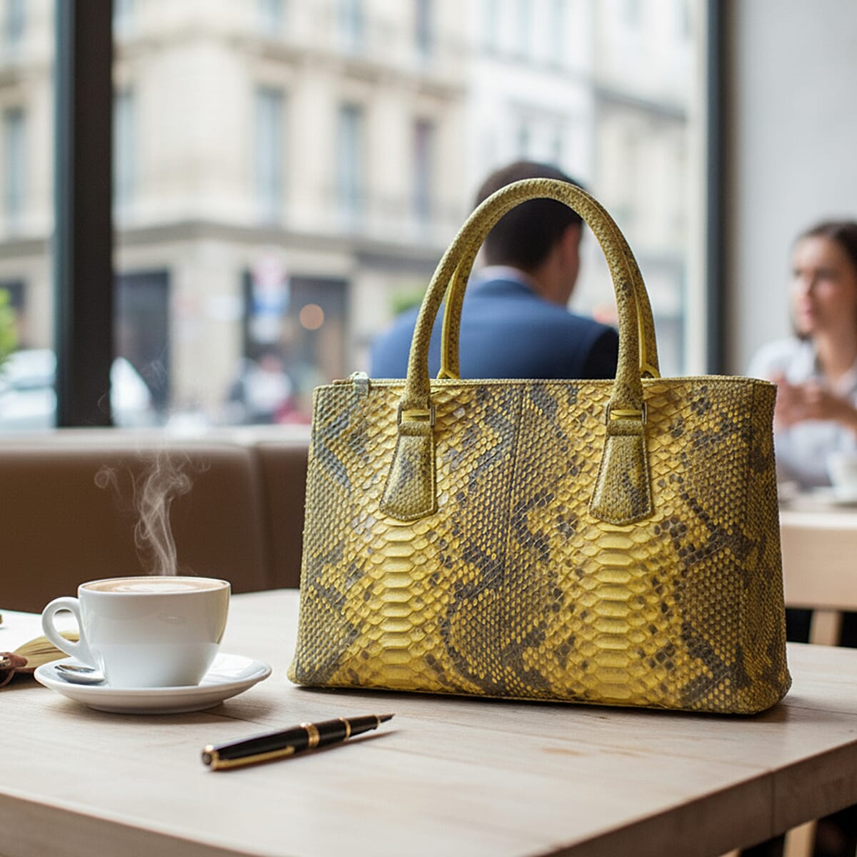 The Grand Pelle Handcrafted Gold Genuine Python Leather Satchel Bag image number 1