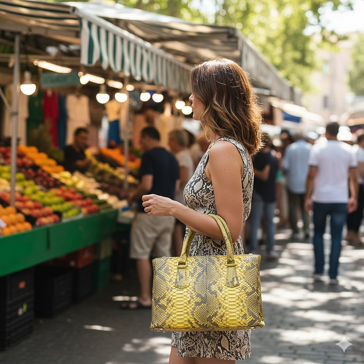 The Grand Pelle Handcrafted Gold Genuine Python Leather Satchel Bag image number 2